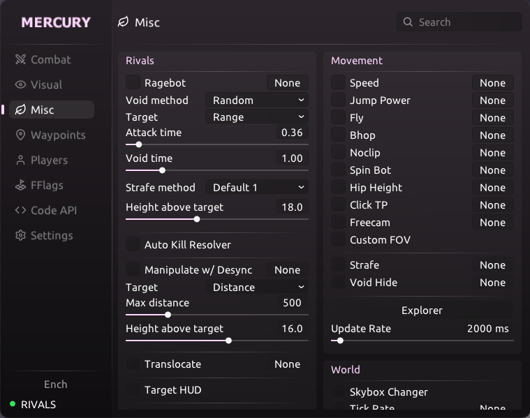 Mercury Misc menu
